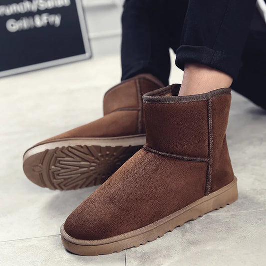Brown Suede Men's Winter Boots Outdoor Warm Plush Snow Boots Men Fur Ankle Boots for Women Slip On Cotton Shoes botas masculino