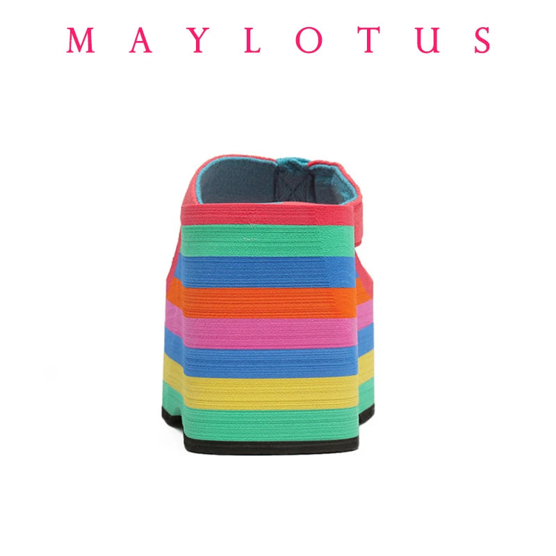 Women Flip Flops Beach Shoes Wedge Sandals High 10CM Heels Casual Peep Toe Platform Slippers Rainbow Summer Woman Slippers