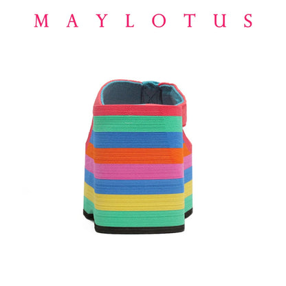 Women Flip Flops Beach Shoes Wedge Sandals High 10CM Heels Casual Peep Toe Platform Slippers Rainbow Summer Woman Slippers