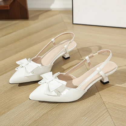 Women Pumps Red Wedding Shoes Bride Luxury Patent Leather Butterfly-knot Pointed Toe Adjustable Slingback Heels Elegant Sandals