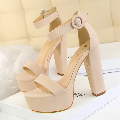 New Fashion Simple Comfort Women Platform High Heels Sandals Summer Peep Toe Party Wedding Pumps Buckle Slimming Shoes