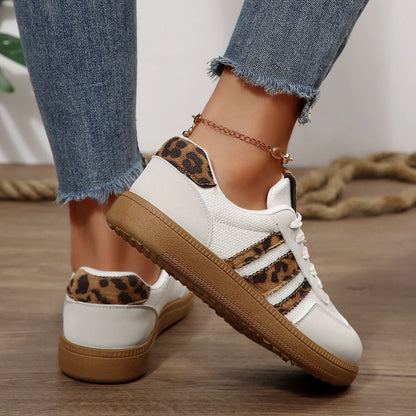 Fashion Leopard Striped Print Sneakers Women 2025 Autumn Non Slip Flat Heels Casual Sport Shoes Woman Platform Trainers Woman