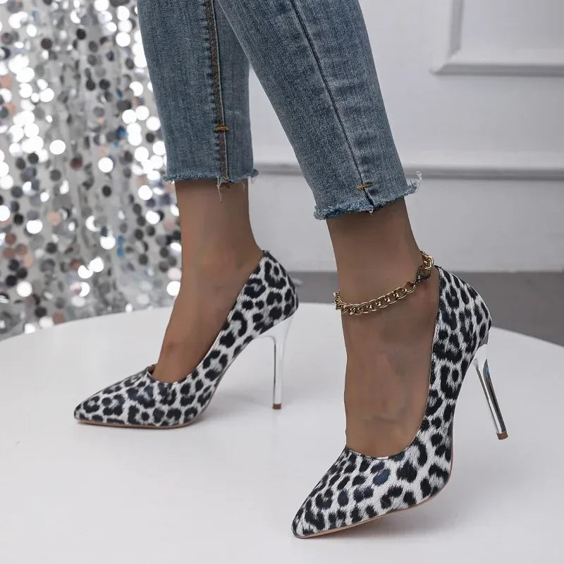 Fashion Women's Shoes Shallow Women's High Heels Hot Sale Leopard Print Party Pumps Women Sexy Pointed Toe Heels Women
