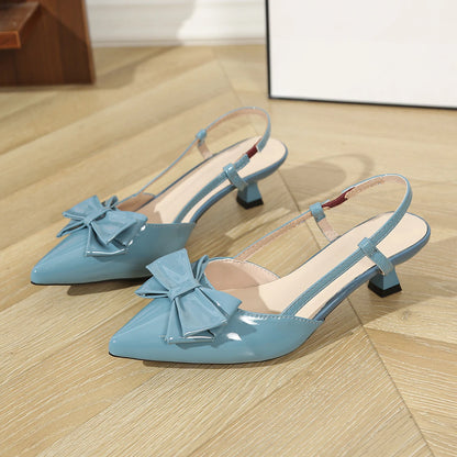 Women Pumps Red Wedding Shoes Bride Luxury Patent Leather Butterfly-knot Pointed Toe Adjustable Slingback Heels Elegant Sandals