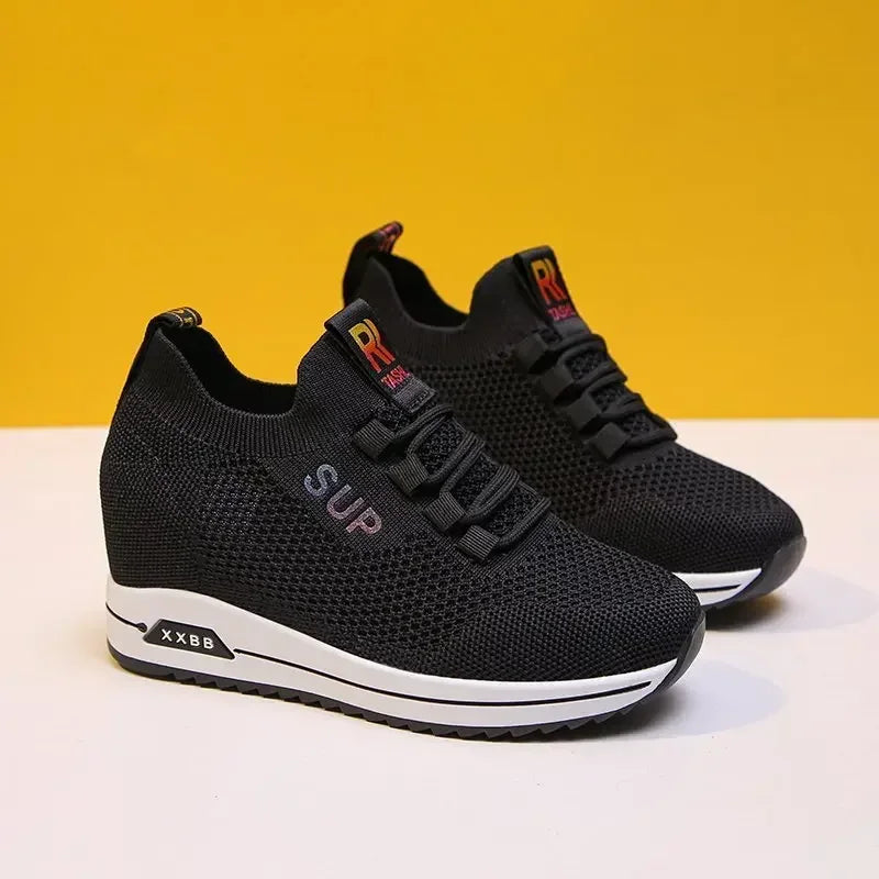Hot Sale Women Shoes Summer Hidden Heel Wedges White Pink Sneakers Female Platform Breathable Mesh Black Heels Casual Shoe
