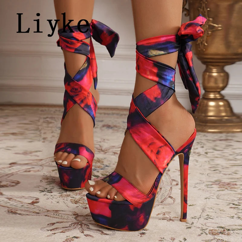 Liyke Summer Fashion Ankle Cross Strap Platform Sandals Women Wedding Banquet Shoes Sexy Open Toe Party Strip Pole Dance Heels