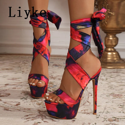 Liyke Summer Fashion Ankle Cross Strap Platform Sandals Women Wedding Banquet Shoes Sexy Open Toe Party Strip Pole Dance Heels