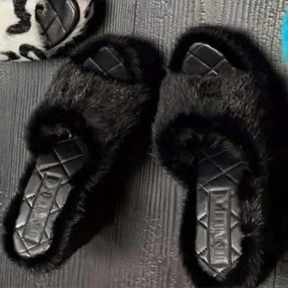 2025 Luxury Women's High Heels Fashion Versatile Furry Wedge Heel Platform Shoes Comfortable Height-increasing Women's Slippers