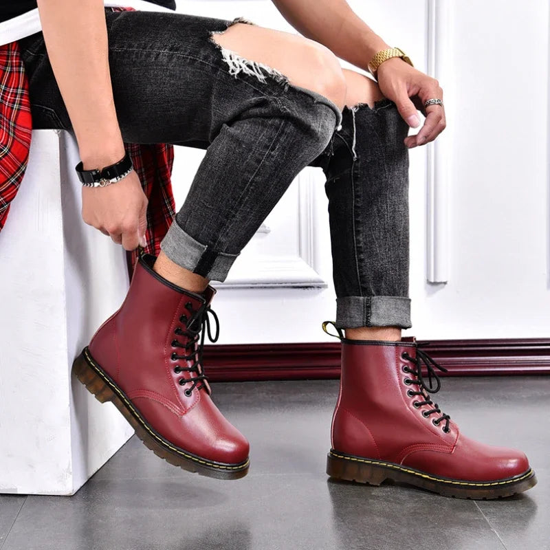 Genuine Leather Boots for Women  Ankle Boots Hight Trendy Quality Men Leather Boots Thick Sole Motorcycle Shoes 2025 New