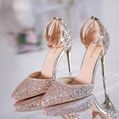 2025 New Woman Pumps Luxury Sequins High Heels Summer Women Party Shoes Fashion Sexy Gold Sliver Stiletto Heels Ladies Sandals