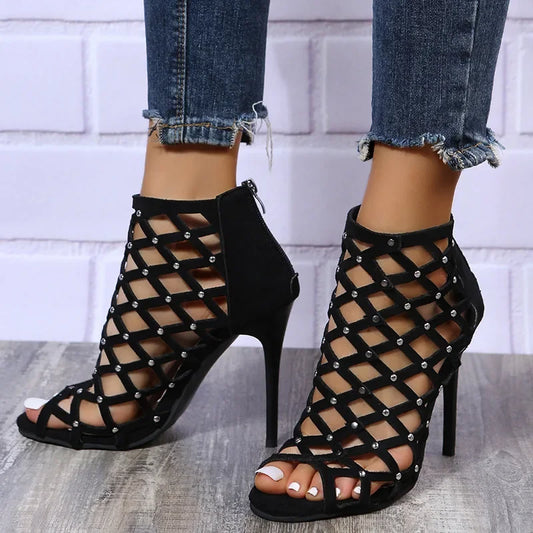 2025Dance Shoes High Heels Women Ballroom Latin Tango Dancing Boots Soft Soles Cut-Outs Party Dance Shoes Open ToesZipper