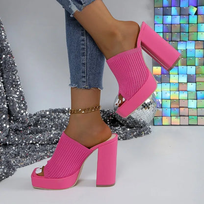 Women Sandals Knitted Platform Slippers Chunky High Heels Women Peep Toe Fashion Ladies Sandals Outdoor Lightweight Shoes Women