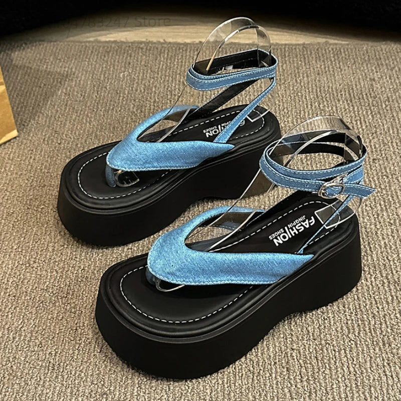 Women Heeled Sandals High Heels Clip Toe Shoes Platform Buckle Flip Flops 2025 Summer Fashion Pumps Slingback Sandalias De Mujer