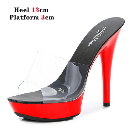 Stripper Heels Slipper female SANDAL WOMAN Summer PVC Slides Waterproof 13cm Thick Bottomed Nightclub Sexy High-heeled  Platform
