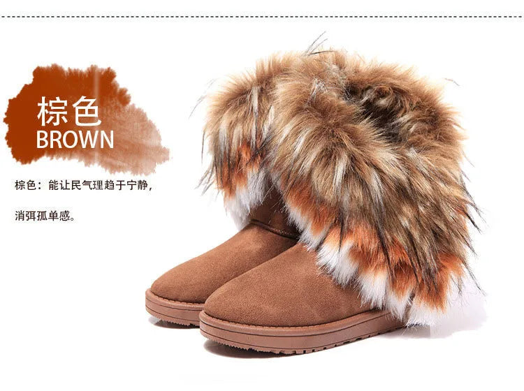 Shoes for Women Fur Boots Winter Warm Ankle Boots for Women Snow Shoes Round Toe Slip on Female Flock Snow Boot Ladies Shoes