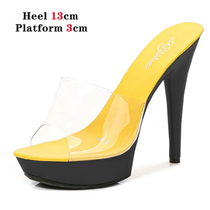 Stripper Heels Slipper female SANDAL WOMAN Summer PVC Slides Waterproof 13cm Thick Bottomed Nightclub Sexy High-heeled  Platform