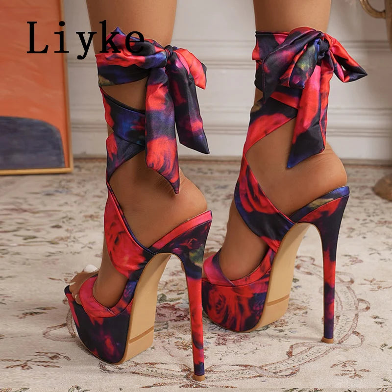 Liyke Summer Fashion Ankle Cross Strap Platform Sandals Women Wedding Banquet Shoes Sexy Open Toe Party Strip Pole Dance Heels