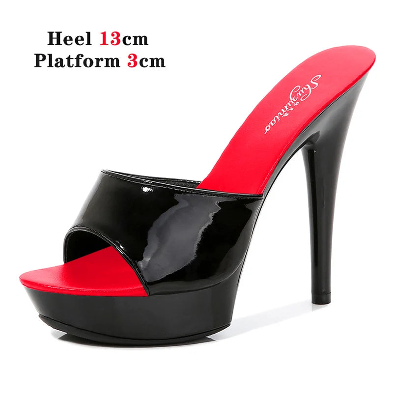 Stripper Heels Slipper female SANDAL WOMAN Summer PVC Slides Waterproof 13cm Thick Bottomed Nightclub Sexy High-heeled  Platform