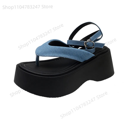 Women Heeled Sandals High Heels Clip Toe Shoes Platform Buckle Flip Flops 2025 Summer Fashion Pumps Slingback Sandalias De Mujer