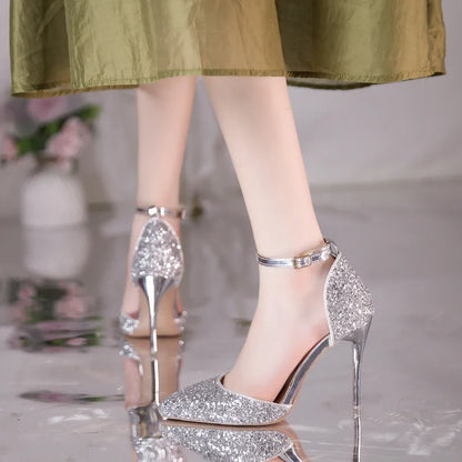 2025 New Woman Pumps Luxury Sequins High Heels Summer Women Party Shoes Fashion Sexy Gold Sliver Stiletto Heels Ladies Sandals