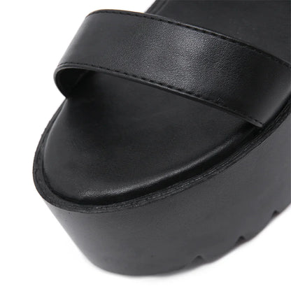 Big Size 34-43 Super High Heels 14cm Roman Sandals Women 2025 Summer PU Leather Platform Ladies Casual Chunky Heel Buckle Shoes
