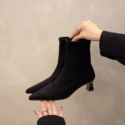 Designer Leopard Print shoes for Women Ankle Boots Fashion Pointed Toe Short Booties Concise Thick Heels Botas De Mujer