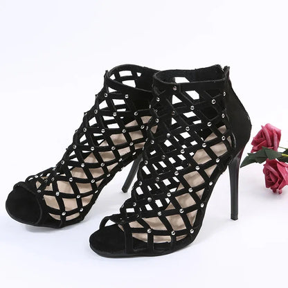 2025Dance Shoes High Heels Women Ballroom Latin Tango Dancing Boots Soft Soles Cut-Outs Party Dance Shoes Open ToesZipper