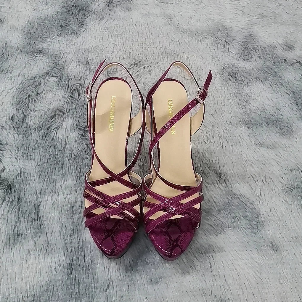 Women Sandals Catwalk Shows 14CM Open Toe Platform High Heels Snake Pattern Stilettos Sexy Ankle Strap Gladiator Party Shoes