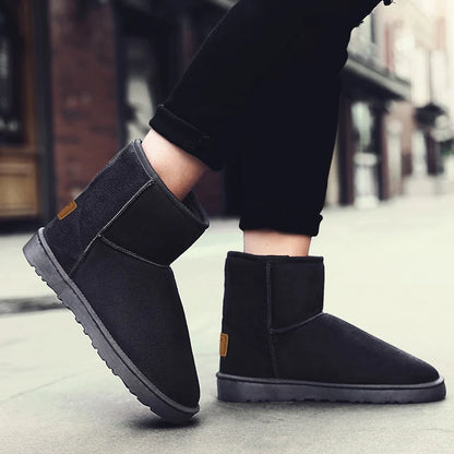 Brown Suede Men's Winter Boots Outdoor Warm Plush Snow Boots Men Fur Ankle Boots for Women Slip On Cotton Shoes botas masculino