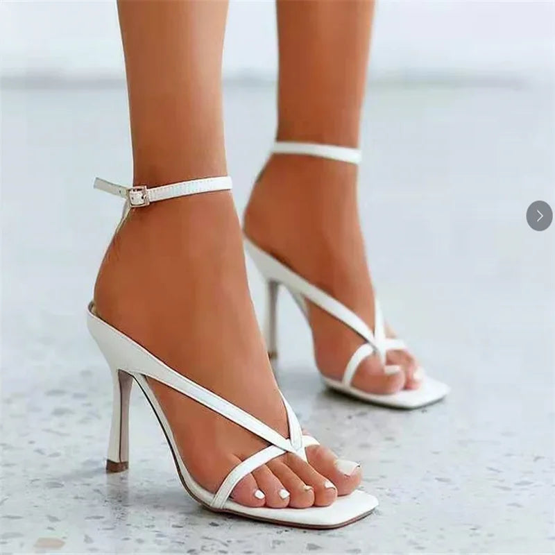 2025 New Sandal Shoes Narrow Band Party Dress Pump  Peep Toe Ankle Strap Women Summer Fashion Brand Thin High Heels Gladiator