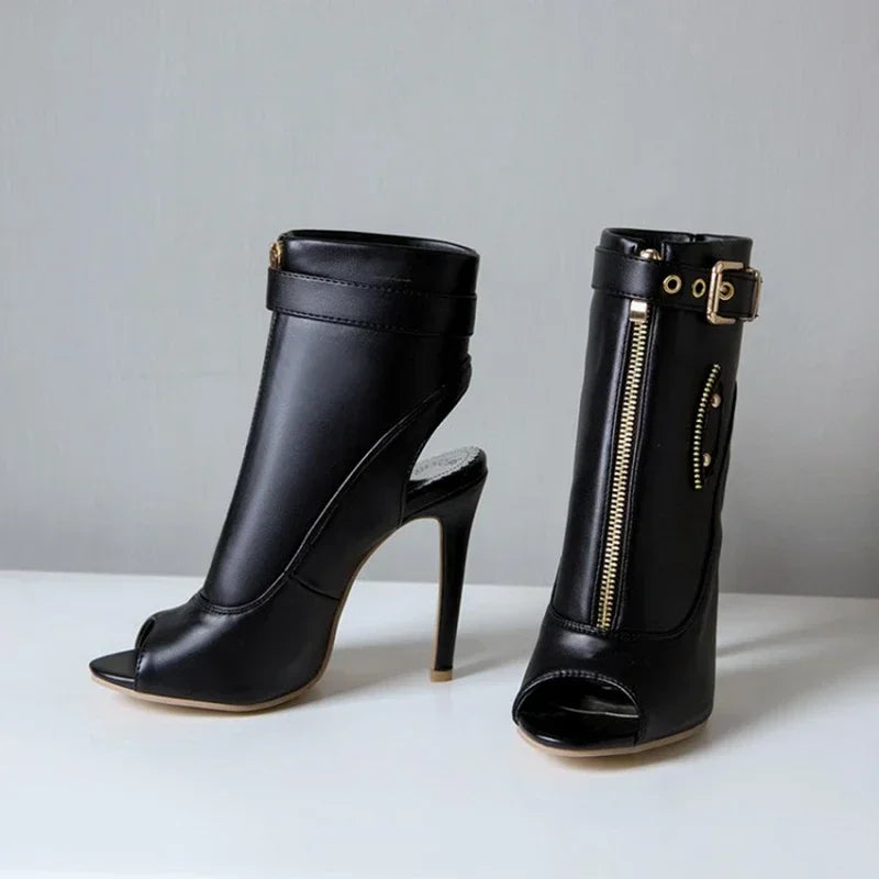 Summer Sandals Zipper Ankle Boots For Women 11cm Stiletto High Heels Shoes Peep Toe Zipper Ladies Big Size 34-50 F1505