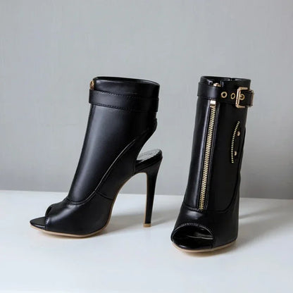 Summer Sandals Zipper Ankle Boots For Women 11cm Stiletto High Heels Shoes Peep Toe Zipper Ladies Big Size 34-50 F1505