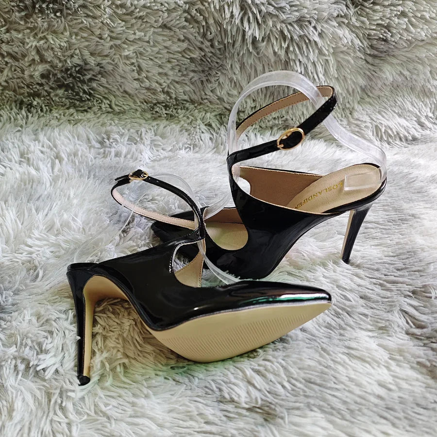 Women Ankle Strap Sandals Stilettos Sexy Hollow Pumps 11cm Pointed Toe High Heels Nighclub Party Dress Wedding Jazz Dance Shoes