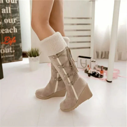 New Slope Heel Warm Snow Boots Comfortable Casual Women's Shoes Winter Cross Strap Fashionable Frosted Boots