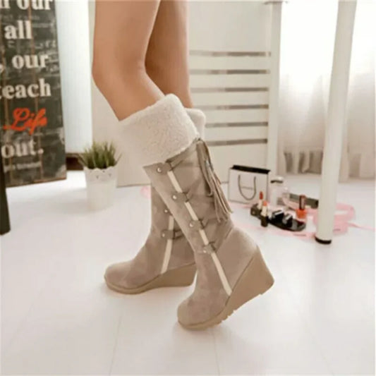 New Slope Heel Warm Snow Boots Comfortable Casual Women's Shoes Winter Cross Strap Fashionable Frosted Boots