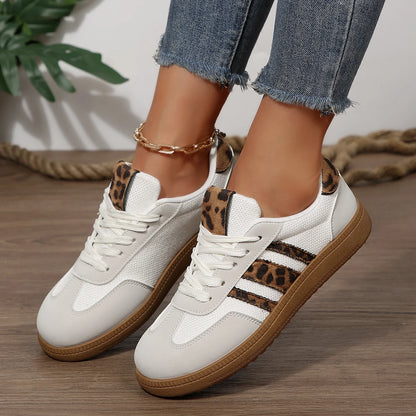 Fashion Leopard Striped Print Sneakers Women 2025 Autumn Non Slip Flat Heels Casual Sport Shoes Woman Platform Trainers Woman