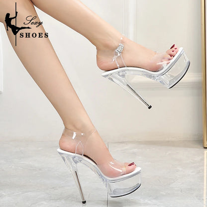 Girls Shoe for Party Club Stripper Heels Women Shoes Platforms High Heels Sandals15CM Stiletto Clear Sexy Pole Dance Pumps Plus