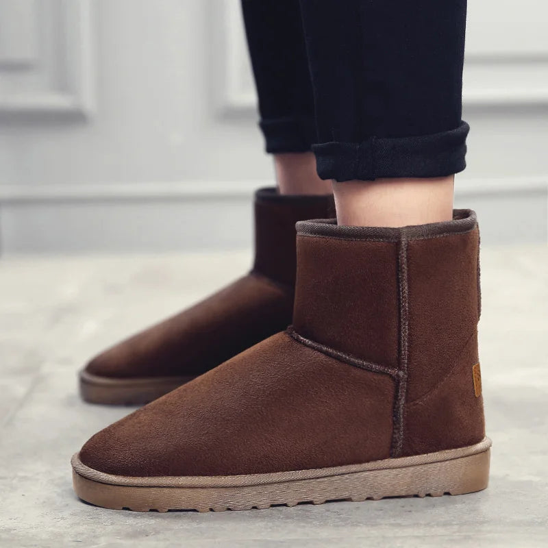 Brown Suede Men's Winter Boots Outdoor Warm Plush Snow Boots Men Fur Ankle Boots for Women Slip On Cotton Shoes botas masculino