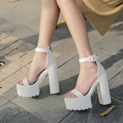 Big Size 34-43 Super High Heels 14cm Roman Sandals Women 2025 Summer PU Leather Platform Ladies Casual Chunky Heel Buckle Shoes