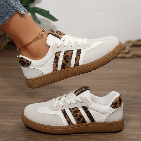 Fashion Leopard Striped Print Sneakers Women 2025 Autumn Non Slip Flat Heels Casual Sport Shoes Woman Platform Trainers Woman