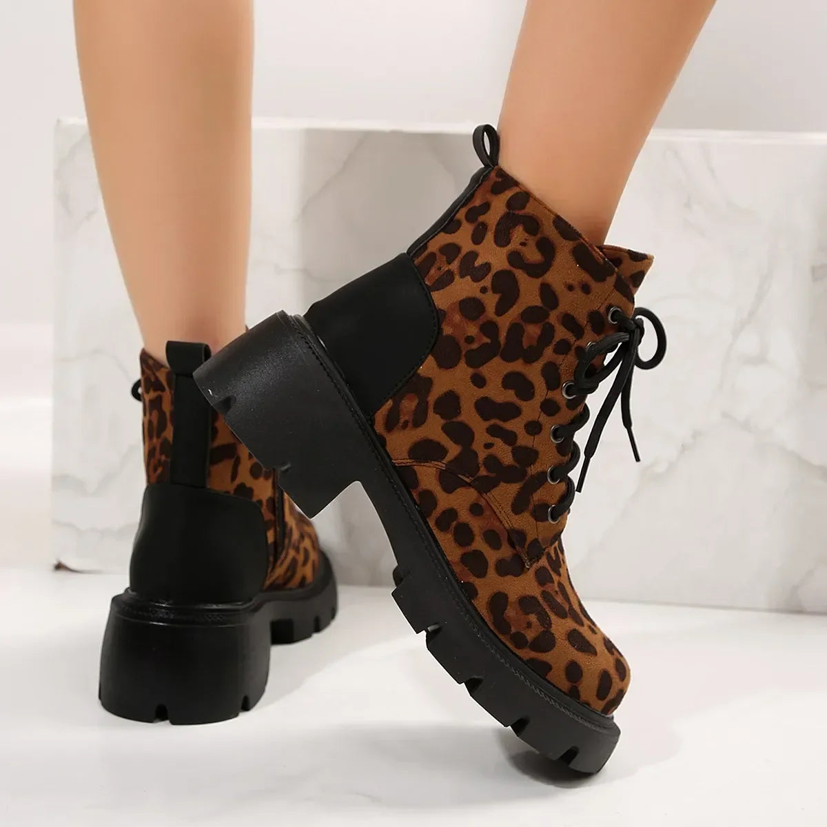Sexy Leopard Ankle Boots for Women Autumn Winter 2024 Low Square Heels Plus Size 43 Short Booties Shoes Woman Motorcycle Boots