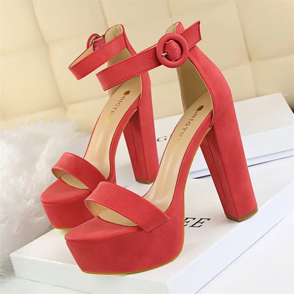 New Fashion Simple Comfort Women Platform High Heels Sandals Summer Peep Toe Party Wedding Pumps Buckle Slimming Shoes