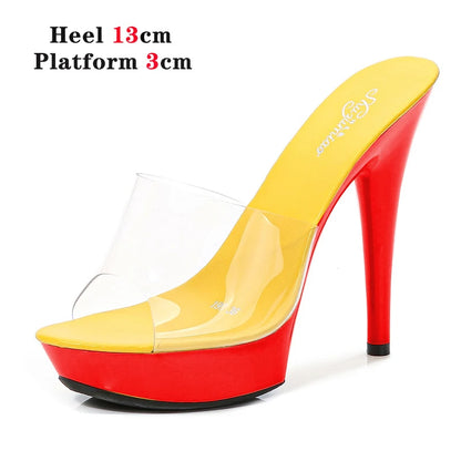 Stripper Heels Slipper female SANDAL WOMAN Summer PVC Slides Waterproof 13cm Thick Bottomed Nightclub Sexy High-heeled  Platform