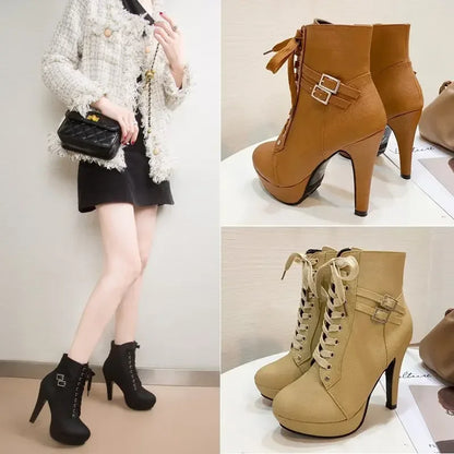 Women Shoes High Heel Platform Boots for Women Fashion Lace Up Heeled Women's Ankle Boots Dress Party Ladies Short Botas 2024