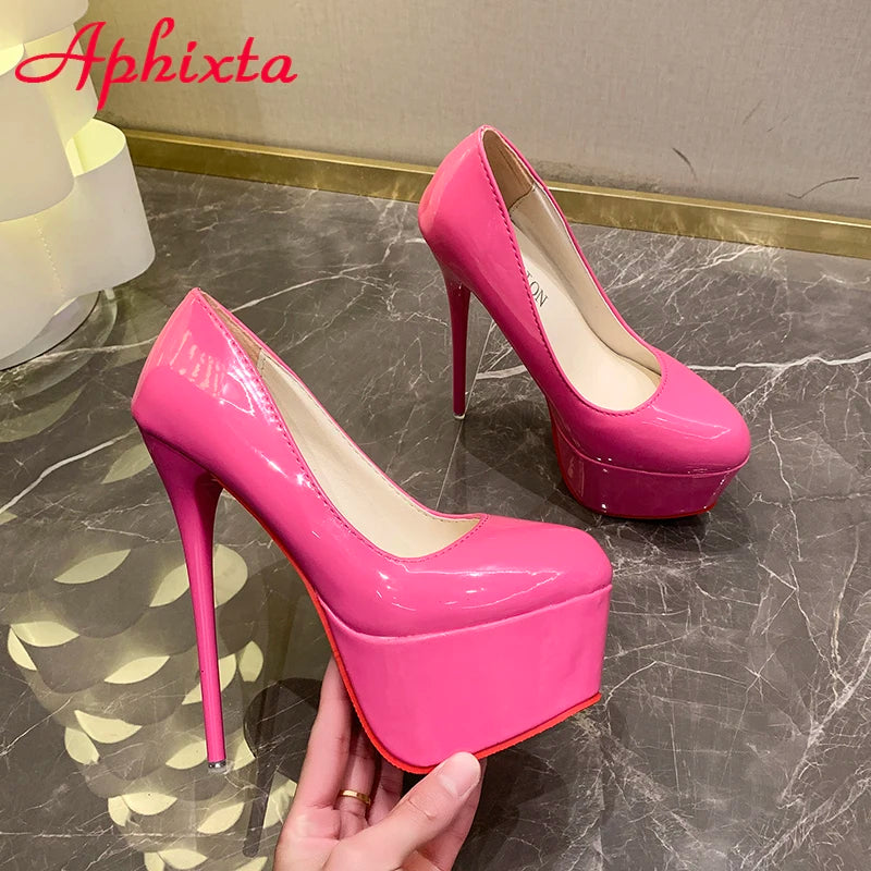 Aphixta New 5.5cm Platform Heels Sexy Pointed Toe Red Sole 16.5cm  Wedding Shoes Naked Black Disco Party Heels Pumps