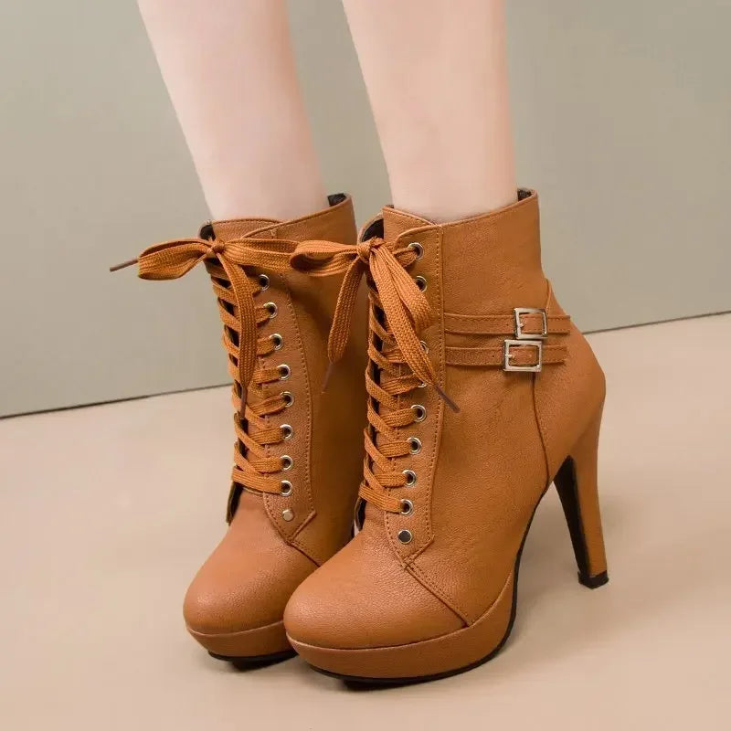 Women Shoes High Heel Platform Boots for Women Fashion Lace Up Heeled Women's Ankle Boots Dress Party Ladies Short Botas 2024