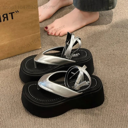 Women Heeled Sandals High Heels Clip Toe Shoes Platform Buckle Flip Flops 2025 Summer Fashion Pumps Slingback Sandalias De Mujer