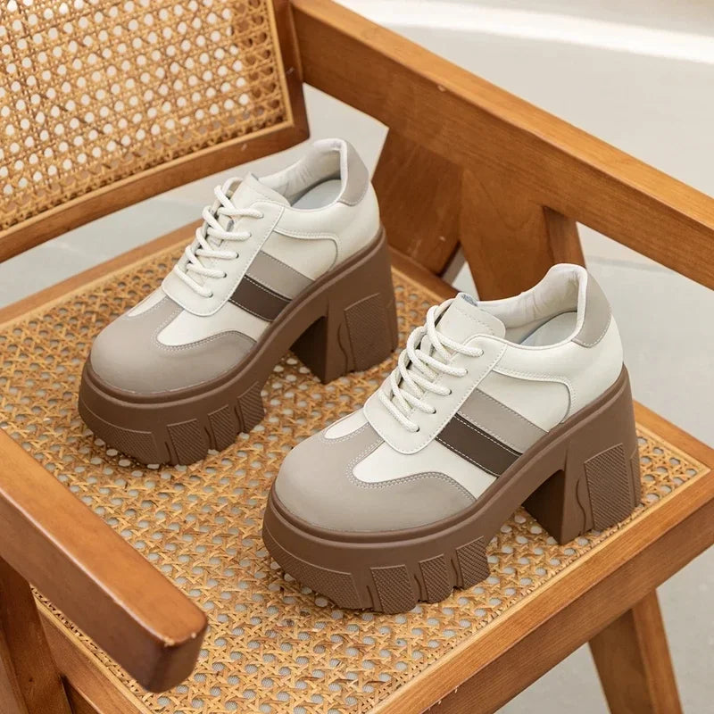 High Heels Ladies Spring New 11cm Fashion Women's Shoes Platform Genuine Leather Lace-up Ladies Shoes