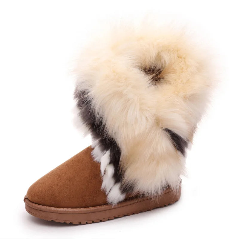 Shoes for Women Fur Boots Winter Warm Ankle Boots for Women Snow Shoes Round Toe Slip on Female Flock Snow Boot Ladies Shoes