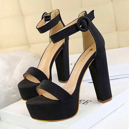 New Fashion Simple Comfort Women Platform High Heels Sandals Summer Peep Toe Party Wedding Pumps Buckle Slimming Shoes